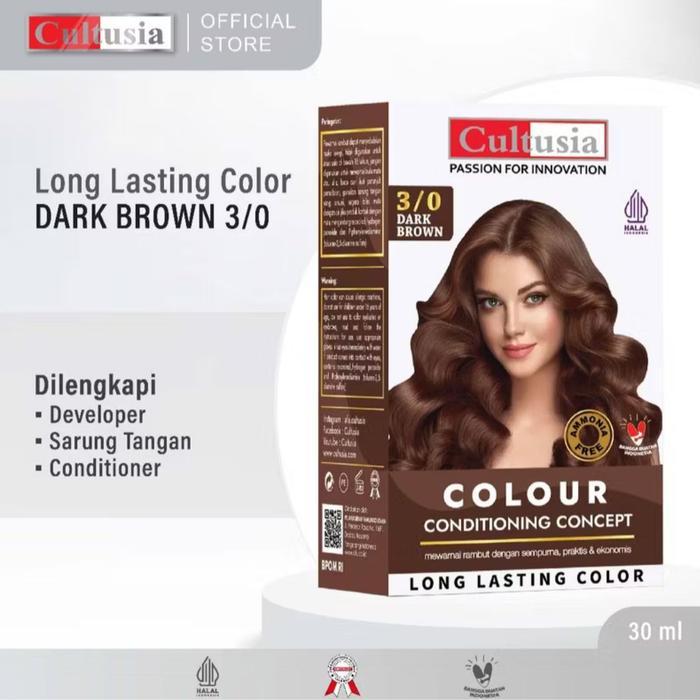 Cultusia Hair Colour Cream/ Pewarna Rambut 30ML All Variant Cultusia - DARK BROWN