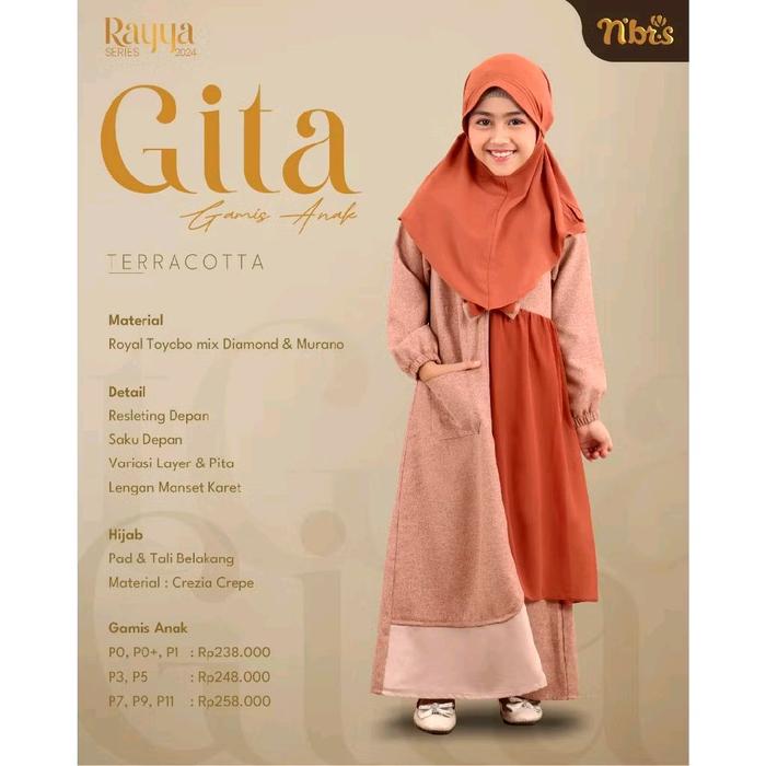 gamis anak gita maroon/gita terracota/gita grey blue