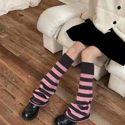 Kaos Kaki Stocking Betis LEg Warmer Kaos Kaki Lollita Japanese Style Stripe Knitted Foot Cover Arm W