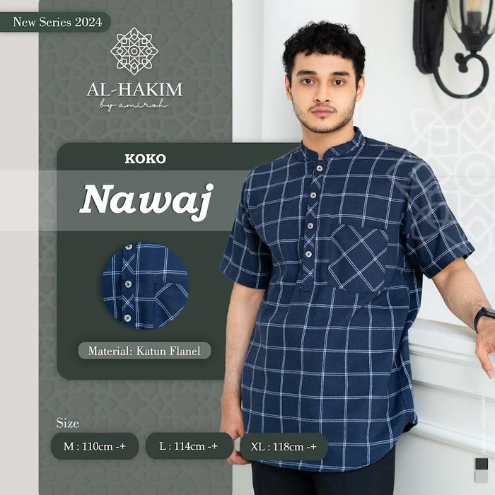 Al Hakim - Koko Nawaj Baju Koko Pria Dewasa Lengan Pendek Bahan Flanel Kemeja Flanel Dewasa