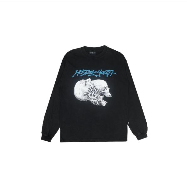 HUSTED KAOS LENGAN PANJANG TRIPS WASHING BLACK LONGSLEEVE