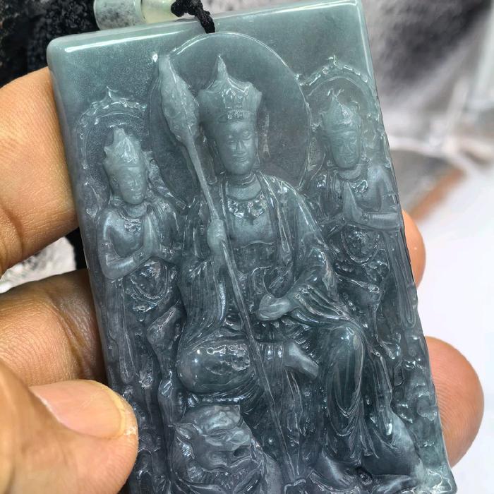 Giok Jadeite feicui tipeA liontin ukir thi cang wang phusa/Bodhisattva Ksitigarbha juga dihormati se