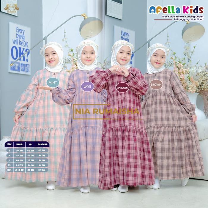 Gamis Anak Kotak Kotak Lucu Katun Haruka || Afella Kids || Mutia Kids By Nia Rumaisha