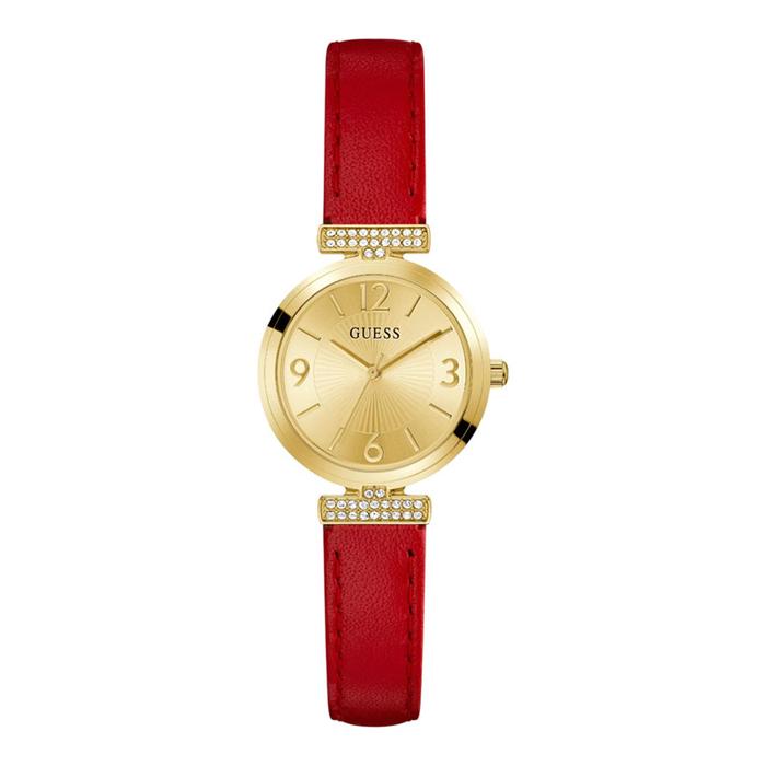 Jam Tangan Wanita Guess Array GW0614L6 Ladies Gold Tone Dial Red Leather Strap