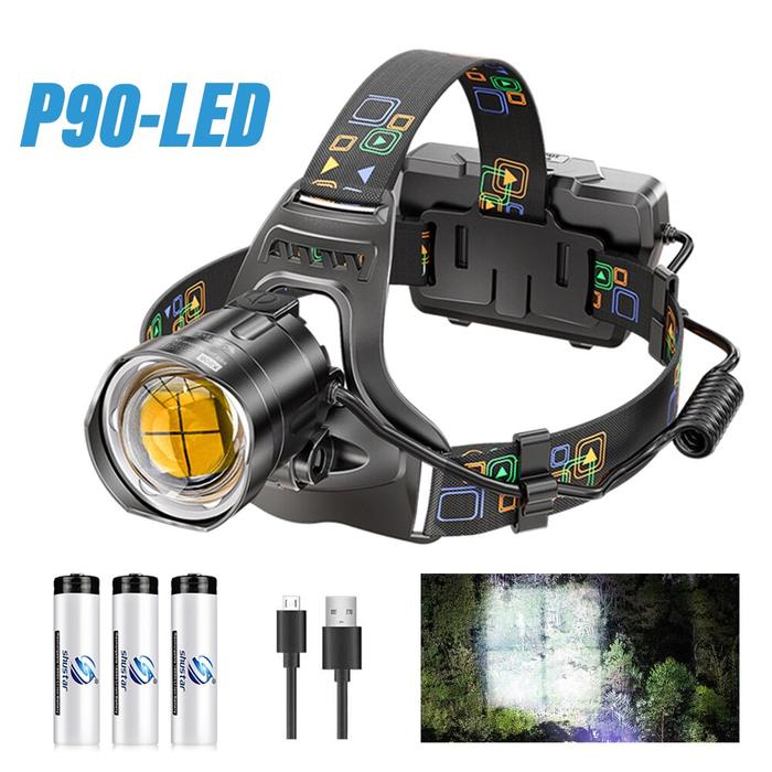 Super Bright LED Headlamp with XHP90 Lamp Beads Waterproof Headlight