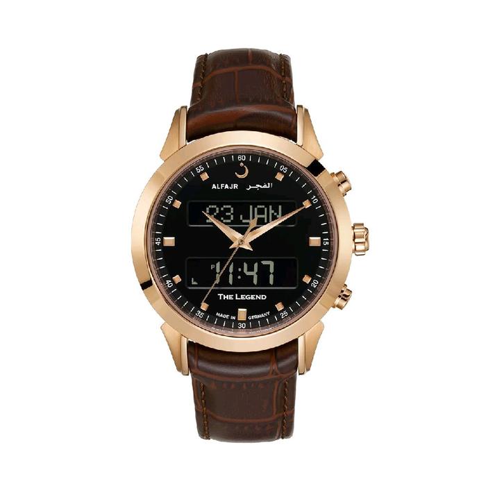 Alfajr Official Jam Tangan Kulit Original The Legend 360 Pria Analog-Digital Stainless Waktu Sholat 
