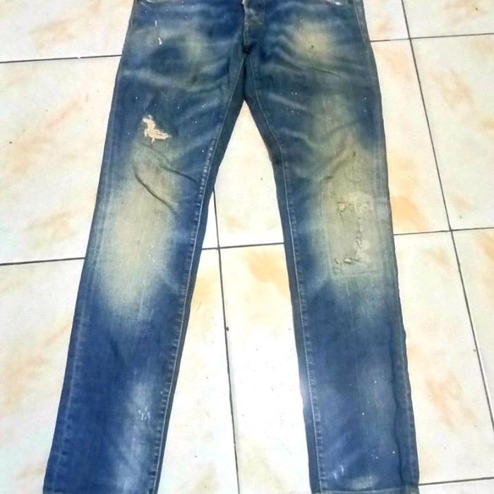 Celana denim fashion Italy skater jean wash rusty dot ripped paint DSQUARED2 slim original