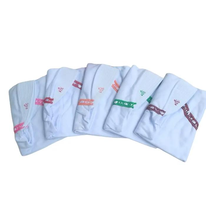 Kerudung Sekolah Anak Putih Variasi Renda Warna Warni Serut Pita TK SD SMP Jilbab Instan Muslim Nyam