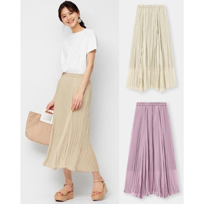 GU Wrinkle Flare Long Skirt - Rok Panjang - Midi Skirt - 5086