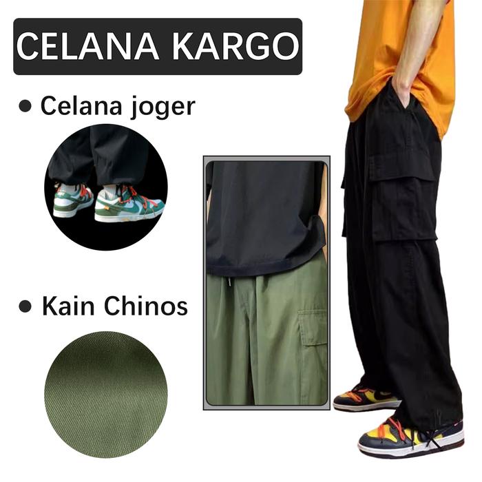 Overall Pria Gaya Korea Baju Kerja Panjang Pria Baju Kerja Banyak Saku Celana Longgar Ukuran Besar H