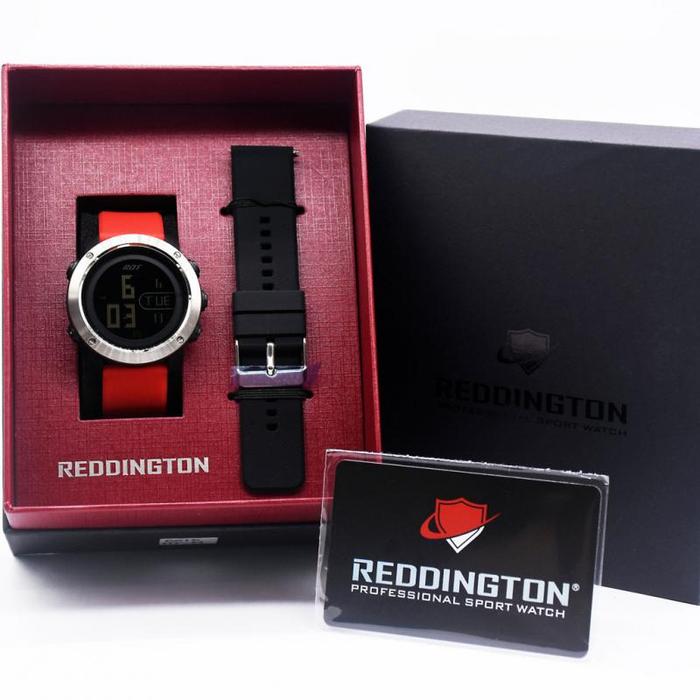 Reddington Jam Tangan Pria R6016 Merah Original Dengan Tali Karet Hitam Gratis Box Sport Watch