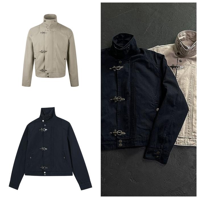 American retro workwear jacket for men 2025 new ins aircraft button stand collar spring and autumn j