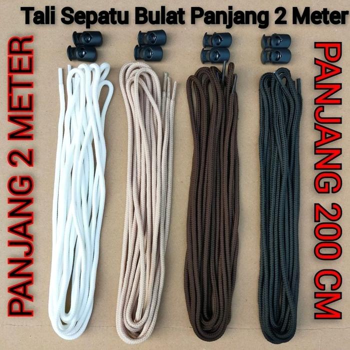 Sepasang Tali Sepatu Bulat Panjang 200Cm 150Cm 120Cm Warna Hitam, Coklat Tua, Tan, Cream, Abu, Putih
