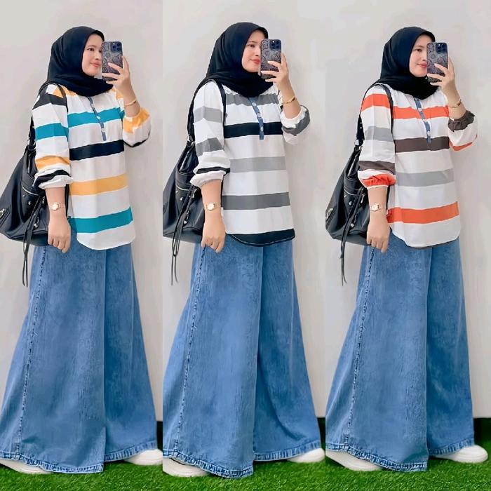 ONE SET KULOT JEANS JUMBO // SET KAOS SALUR WANITA BY JEVANNI