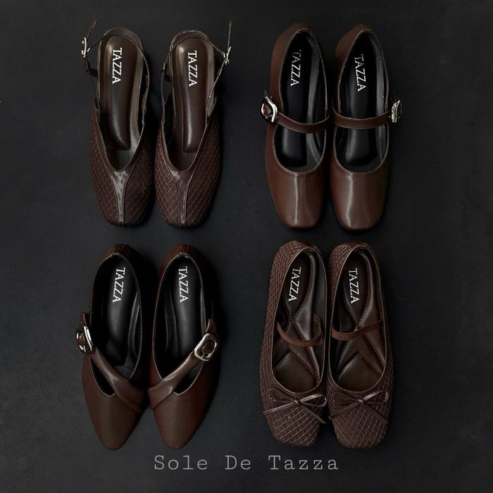 TAZZA Brown Collection Sepatu Flat Shoes Wanita Korea Coklat Mesh Jaring