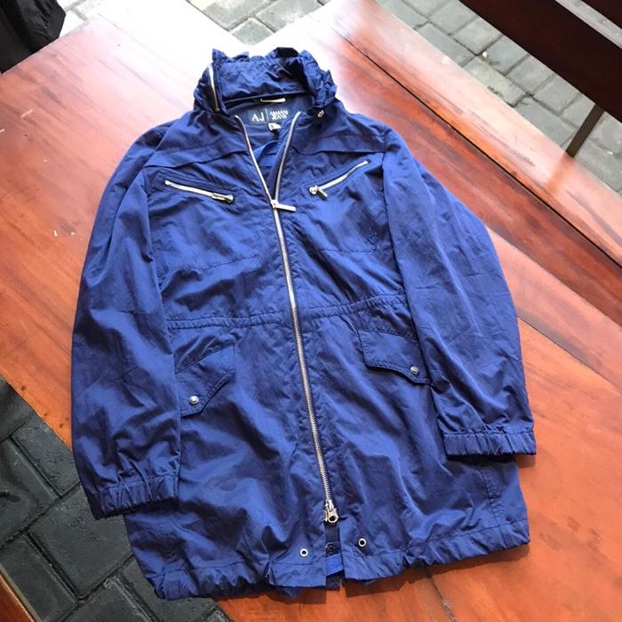 Armani Jeans Long Navy blue Coat Parka With Fishtail On waist Size M Fast Response