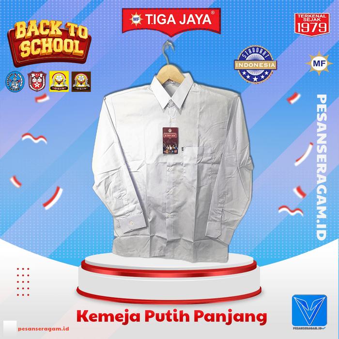 Tiga Jaya Kemeja lengan panjang putih seragam sekolah nyaman