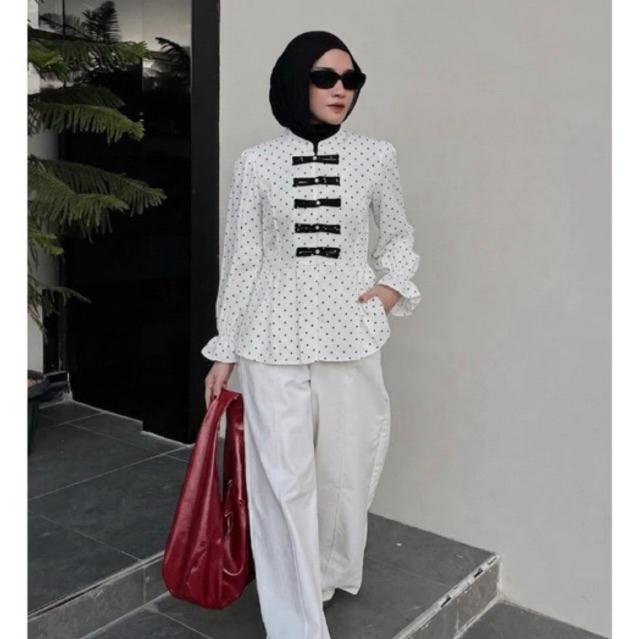 Jeena Blouse Polkadot Cheongsam Atasan Terbaru Top Blouse