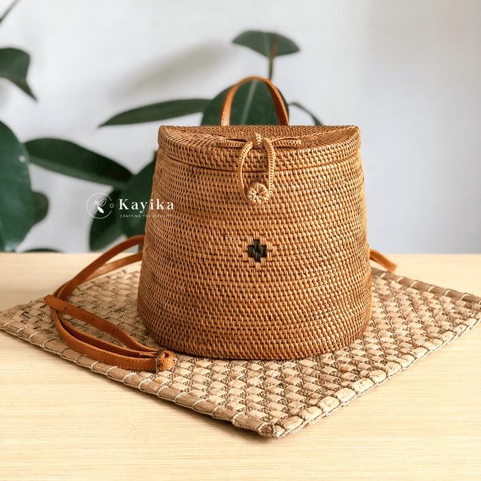 Tas Rotan, Tas Rotan Ate Khas Bali, Tas Ransel Rotan Tali Kulit, Tas Ransel Wanita / Pria, Tas Pikn