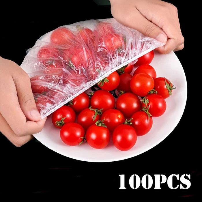 10/100PC Disposable Plastic Wrap Elastic Food Cover Lids for Fruit