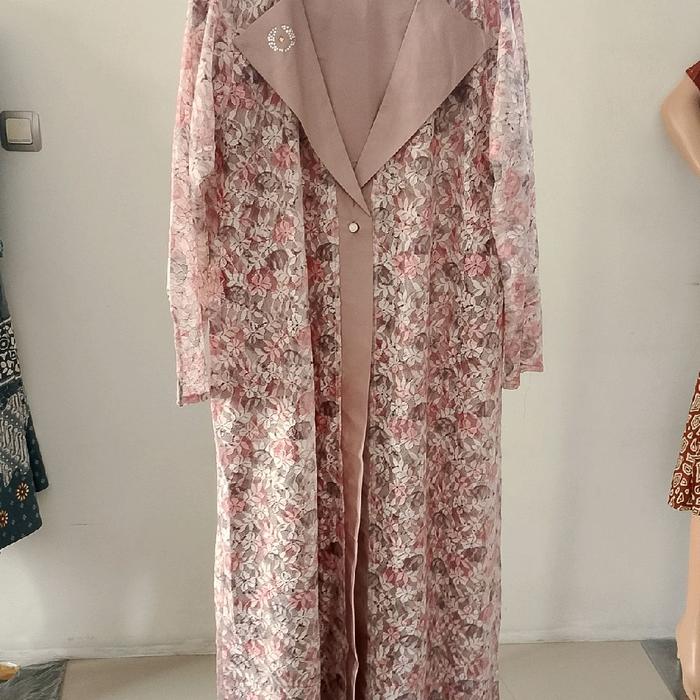 (ONE SET) GAMIS polos + outer BLAZER bunga BROKAT