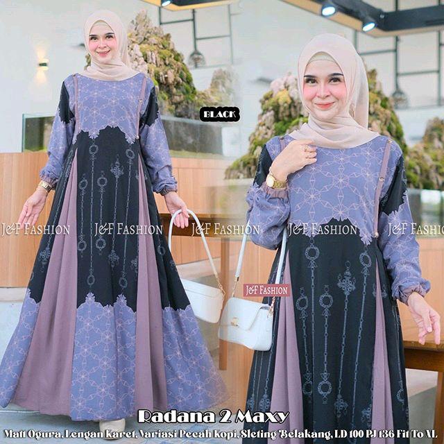 Gamis Radana 2 Maxy Matt Ogura dengan Sleting Belakang dan Lengan Karet - Variasi, Navy, Muslim, Pan