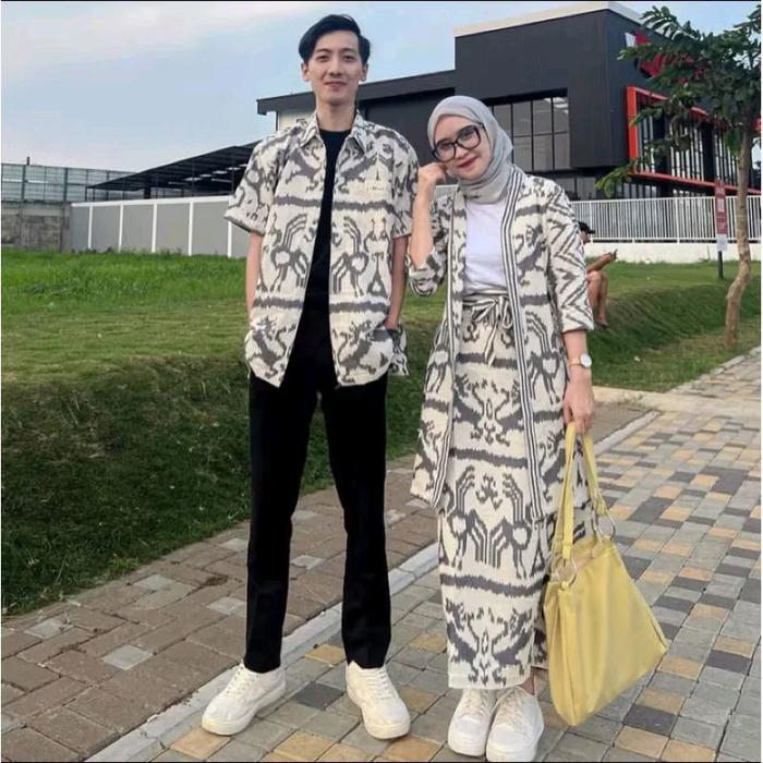 Couple tenun madam white ntt baju kondangan outer wanita rok span kemeja pria dewasa Panjang Atasan