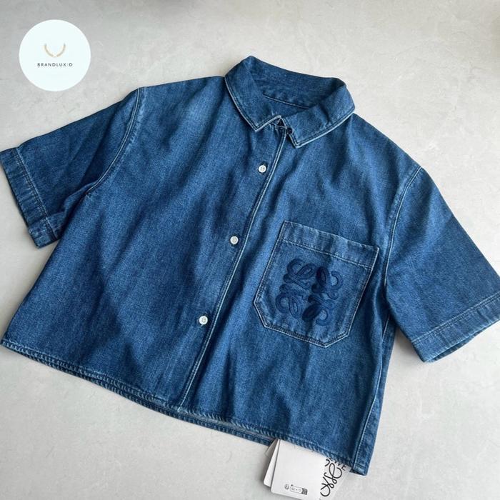 Loewe anagram crop short seleve shirt in denim