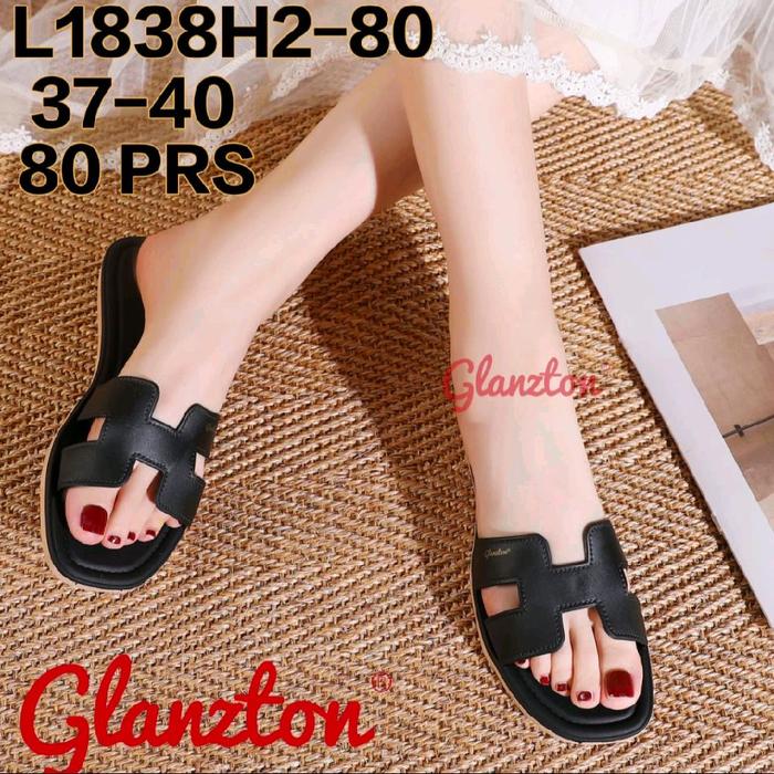 Glanzton L1838H2-80 Sandal Wanita Hitam Ukuran 37-40 Desain Elegan dan Nyaman untuk Sehari-hari