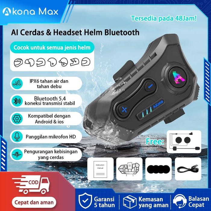 Akona Intercom Helm Motor Headset Helm Bluetooth Hands Free IPX7 Tahan Air Headphone Helmet Wireless