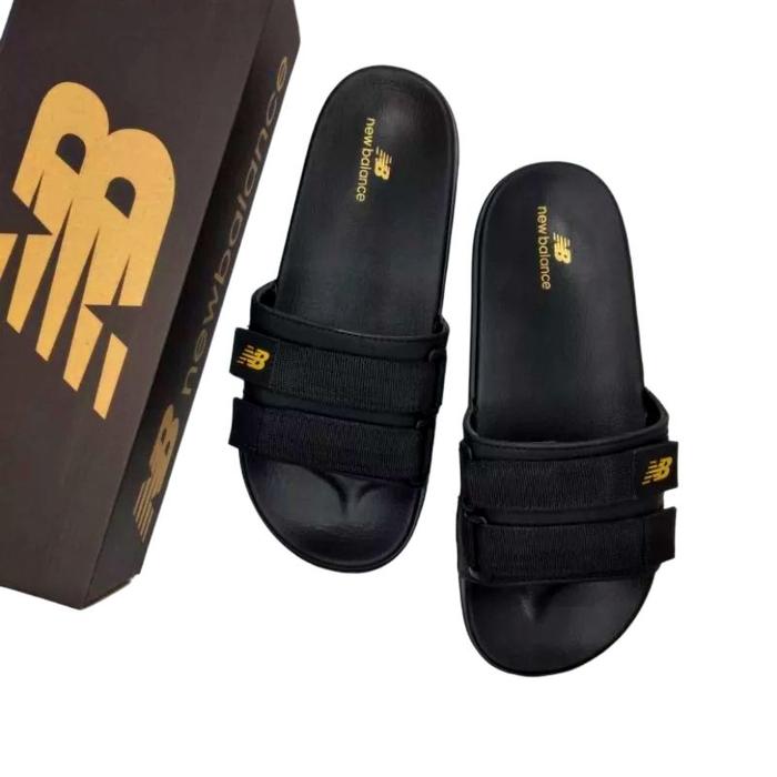 SENDAL SLIDE SLOP NB NEW BALANCEA ORIGINAL SLIPPER DOUBLE STRAP MASAKINI BONUS KAOS KAKI FREE BOX DA
