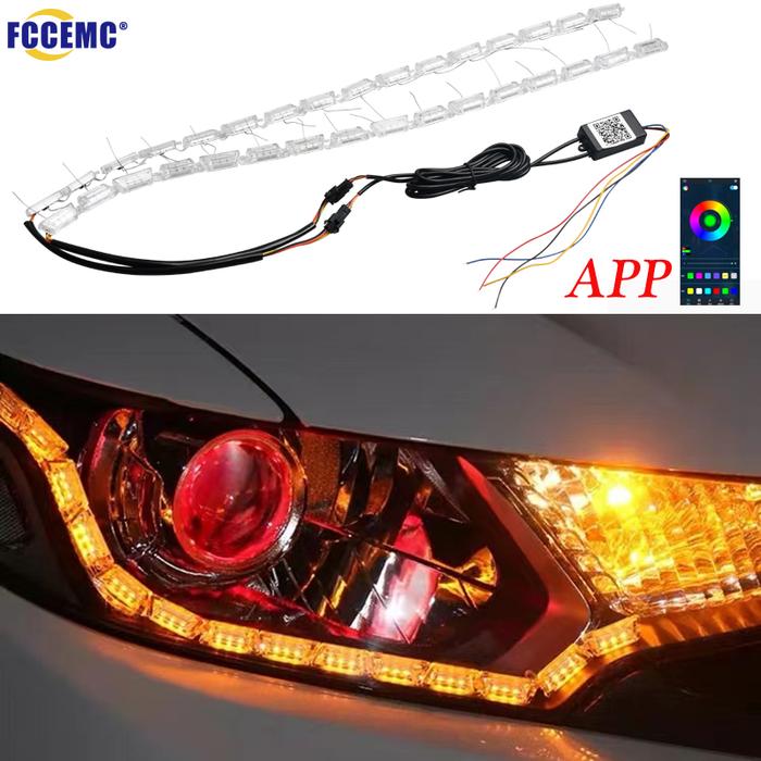 2 Buah Lampu Depan LED Aliran Berurutan Aplikasi DRL Lampu Garis