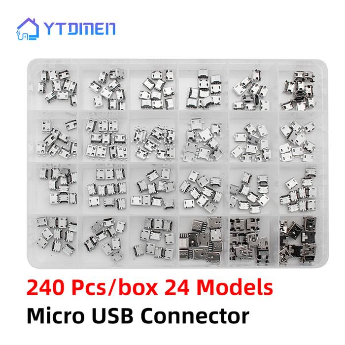 Micro USB Connector 240 Pcs/box 24 Models Socket Jack Connectors Set