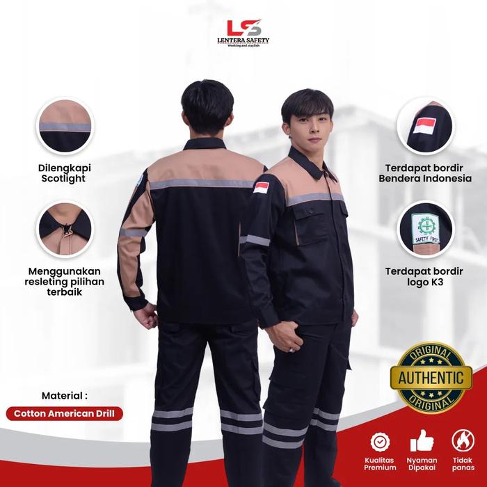 Auto safety wearpack atasan  - baju kerja k3 seragam proyek hitam coKlat Panjang