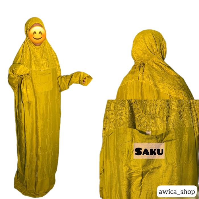 Mukena terusan kombinasi brokat//mukenadewasajumbo//mukenahadromaut//mukenarayon Panjang Traveling M