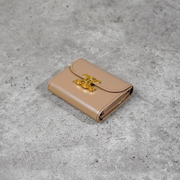 Dompet CELINE TRIOMPHE SHINY CALFSKIN SMOKED BROWN GHW TRIFOLD WALLET 100% ORIGINAL - 10X8CM