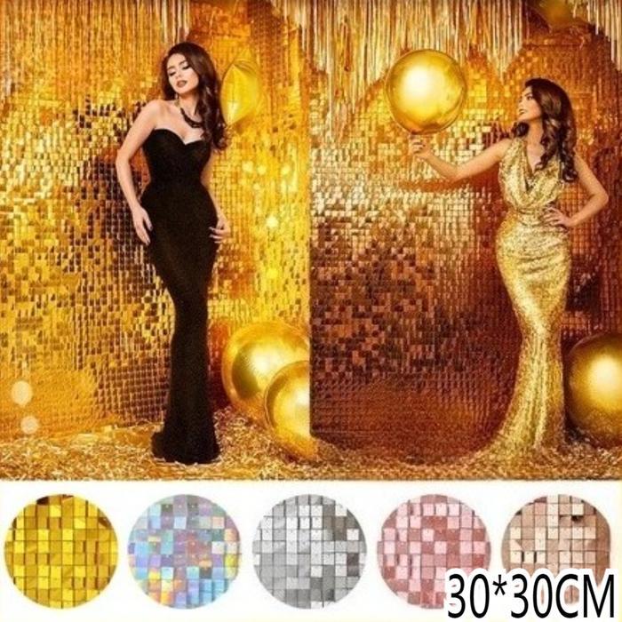 30*30 CM 1PCS Sequin Backdrop Backdrop Ulang Tahun Lamaran Wedding Sequin Tile Wall Panel Square Dek