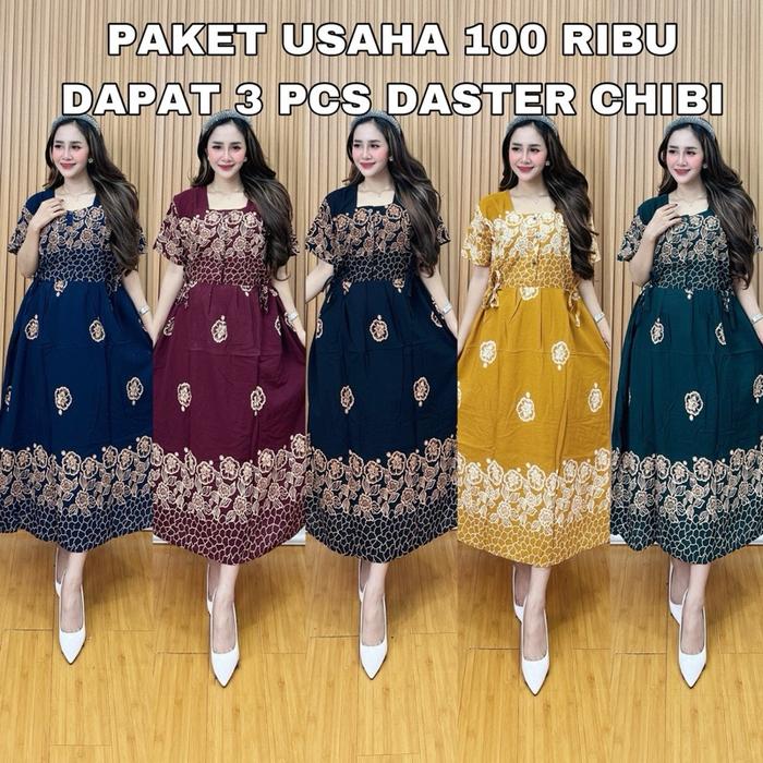 PAKET HEMAT 100 RIBU DAPAT 3 PCS BAJU DASTER CHIBI BUSUI MOTIF BUNGA SEPATU // DASTER RAYON BUSUI //