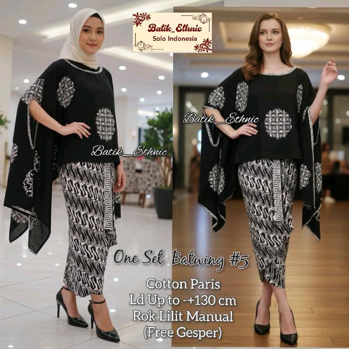 Batik Ethnic One Set #5 Batwing & Rok Lilit Manual Batik Cotton Paris Ld Up to +130 cm Free Gesper
