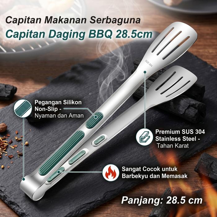 Mtos Mall | Penjepit Daging BBQ | Jepitan Makanan Stainless | Capit Dapur Panjang