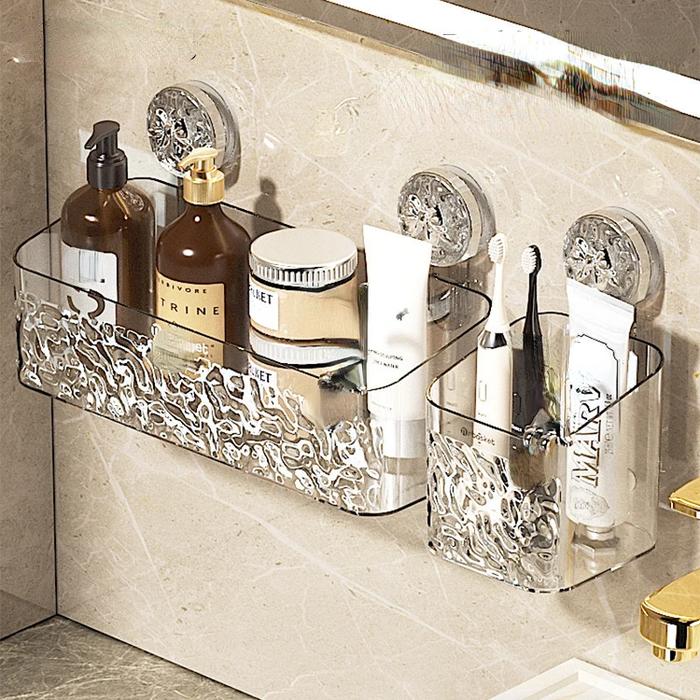 Shower Suction Cup Shelf Basket Light Glacier Pattern One Second Installation bathroom Organizer Sto