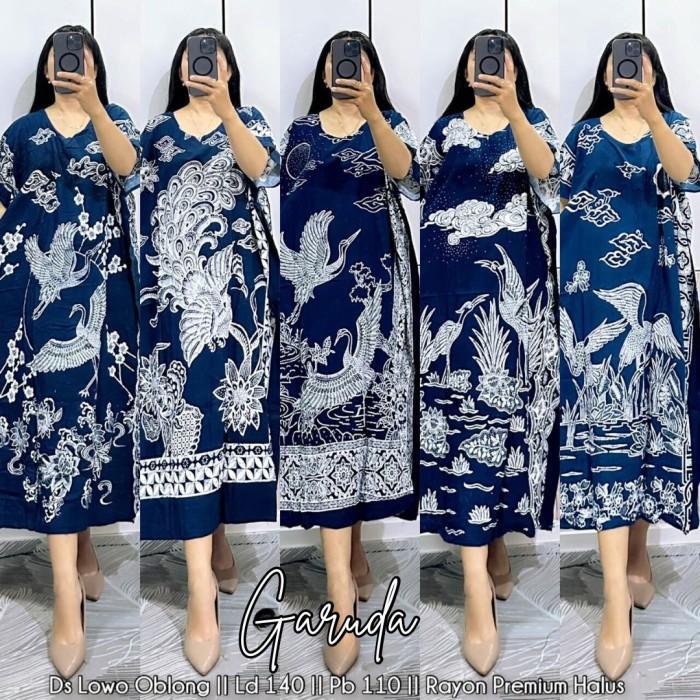 [Batik Sinawang] Daster Batik Kelelawar Jumbo "Cempaka Navy" Bahan Rayon Super Premium Lembut Nyaman