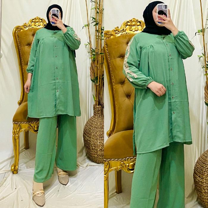 Tunik ceesa kringkel bahan kringkel lembut busui kancing aktif sampai bawah talping