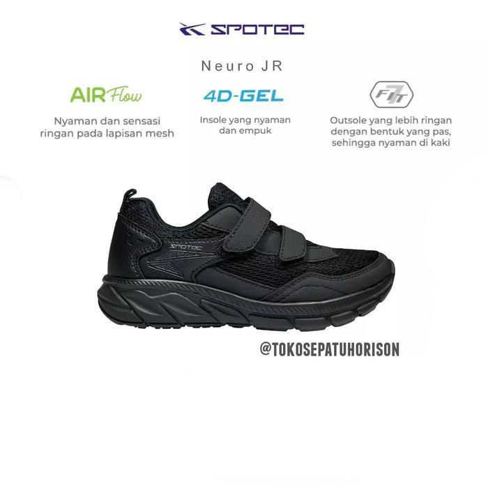 SEPATU SEKOLAH - SPOTEC NEURO JR FULL BLACK - SEPATU ANAK UNISEX