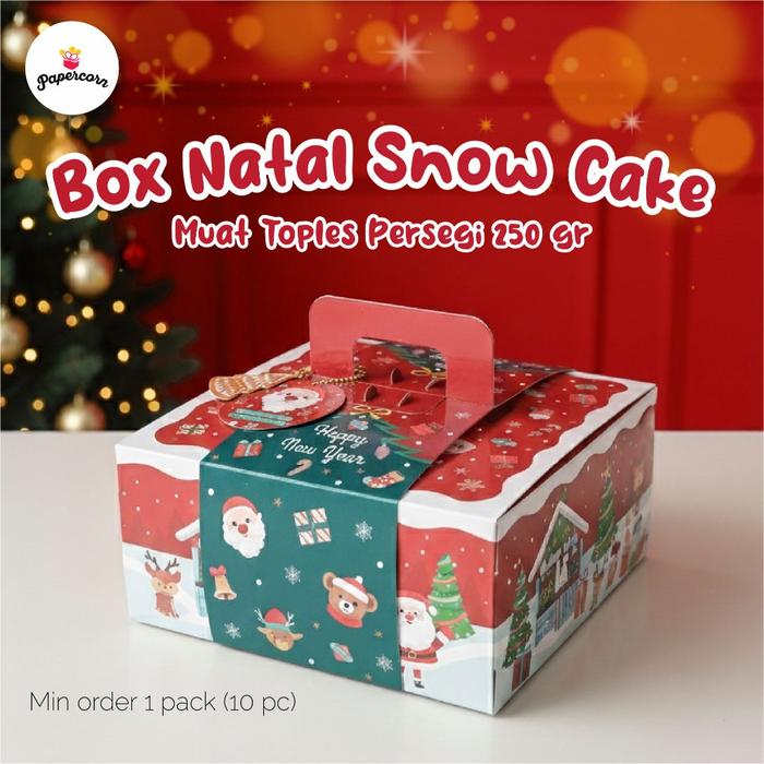 PREMIUM (READY) terjamin 10 Pcs Box natal - Box Cake tenteng Snow Cake  + Freetag 22x22x110 terlaris