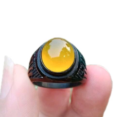 Cincin Pria Akik Sankis Baturaja Super Kualitas Kristal Ring Yellow Sunkis Giwang 12x10x5mm Cocok Uk