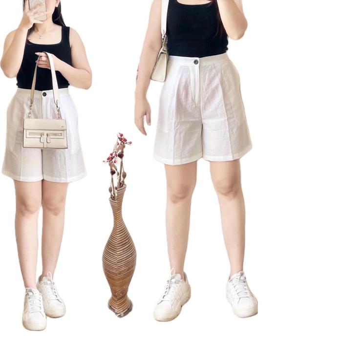 JUMBO CELANA WANITA PENDEK LINEN SHORT PANTS MODEL HW DAN KANCING HIGHWAIST SANTAI TERMURAH untuk Ta