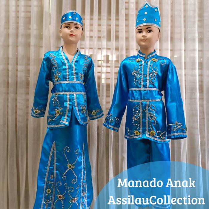 Baju Adat Sulawesi Utara/Manado Anak Satuan (Laki/Cewek) Aksesoris
