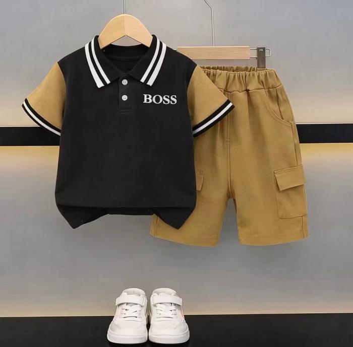 Puti Kids Wear Setelan Fasion Anak Laki-Laki Polo Lacos + Celana Pendek Cream Baju Anak Cowok Casual