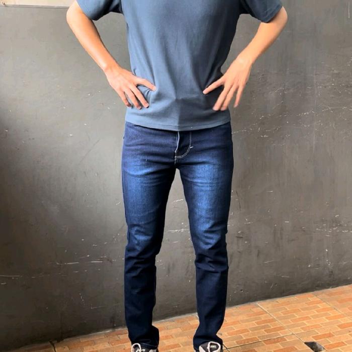 Celana Jeans Panjang pria Biru tua (Navy) dewasa slim-fit bahan denim melar nyaman di pakai/celana j